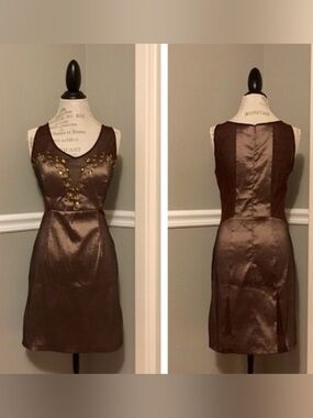 Daisy Metallic Brown Sleeveless Mini Dress with Stud Accents